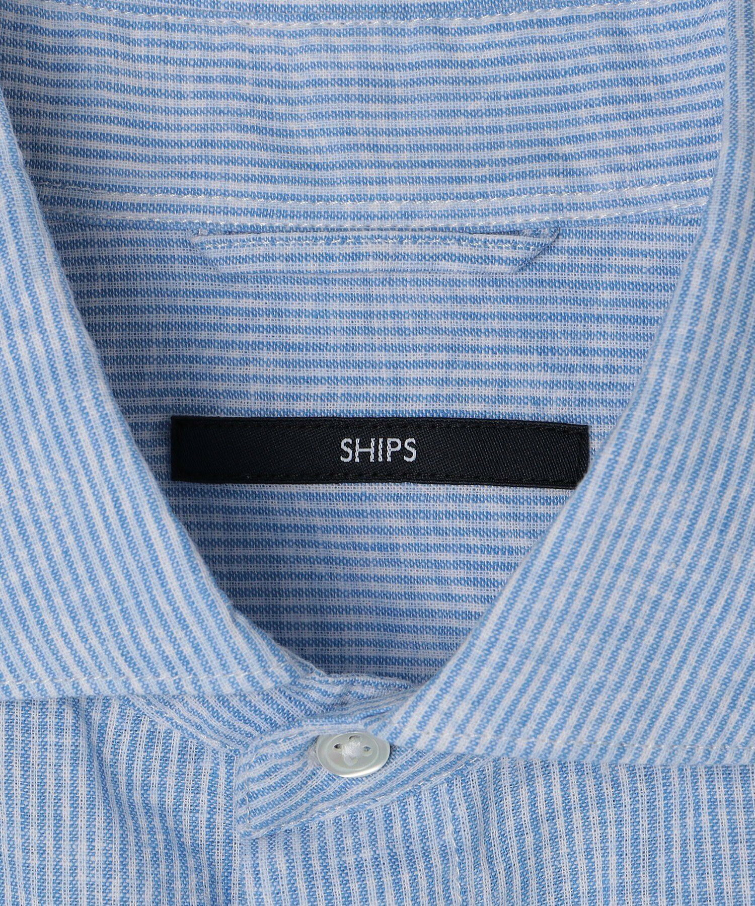 SHIPS: コットン/リネン モチーフ プリント ワイドカラー シャツ